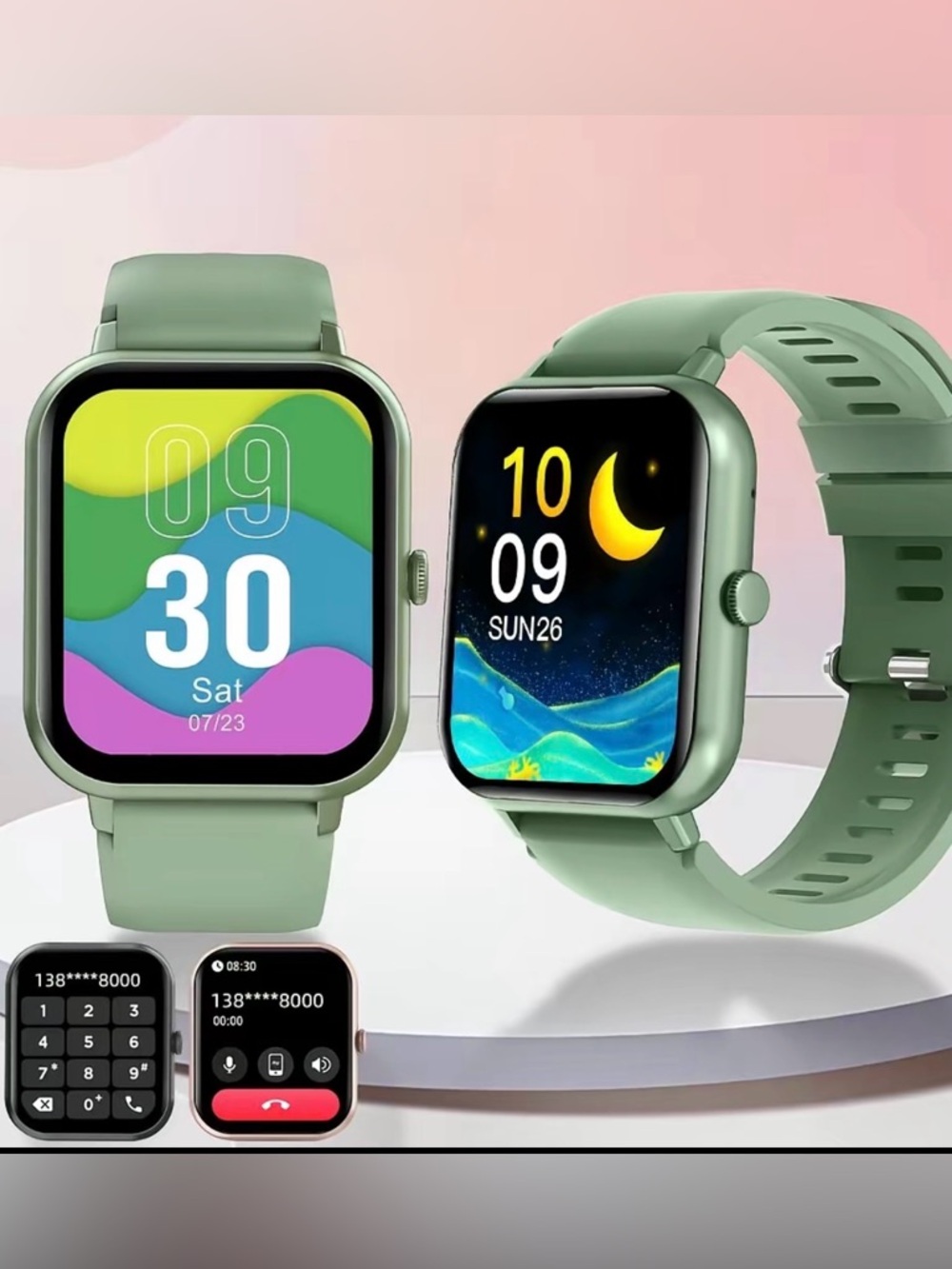 Slim Green Smartwatch with Silicone Band - Everyday Fitness Tracker